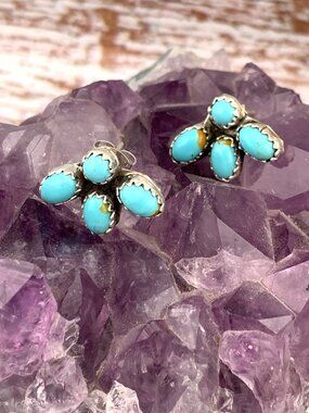 Turquoise Sterling 4 Stone Native American Earrings J1420